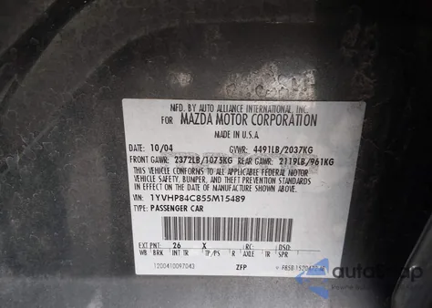 2005 Mazda Mazda6 I Sport z USA, uszkodzony, nr VIN 1YVHP84C855M15489